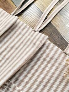 1pc Farmhouse Style Oven Skirt Curtain, Elegant Striped Pattern With Storage Pocket Design, Bottom Ruffle Trim, Tie-Top Linen Coffee Curtain Valance, Suitable For Kitchen Bathroom Window Privacy Cover And Closet - Light Brown - View 7
