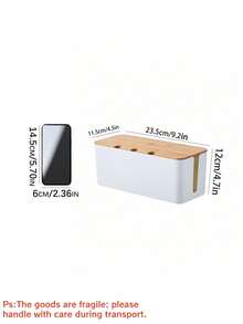 1pc Bamboo Wood Cable Storage Box, Data Cable Organizer, Power Cord Management Box, Sorting Box, Socket Computer Cable Rack, Plug Box. Large Cable Storage Box – Wood Grain Style Cable Storage Protective Cover, Wood Grain Style Cable Organizer Box With Lid, Charger Organizer And Cable Winder, Desktop Cable Management, Power And Charging Cable Storage Box With Lid – Organize Cables, Data Cables And Various Wires - White - View 10