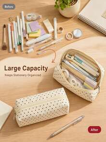 Polka Dot Makeup Bag, Minimalist Canvas Zipper Cosmetic Storage Bag, Portable Travel Toiletry Organizer, Multi-Functional Stationery Pencil Case, Suitable For Women And Girls - Multicolor - View 7