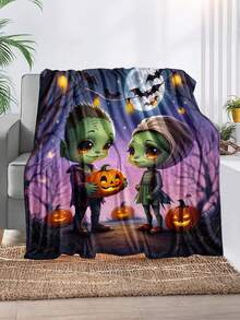 1pc Soft & Comfortable Halloween Flannel Blanket, 2D Printed Blanket For Office Nap, Sofa And Bed Decor, Outdoor Camping Leisure Blanket, Suitable As Gift For Family And Friends - Multicolor - View 2