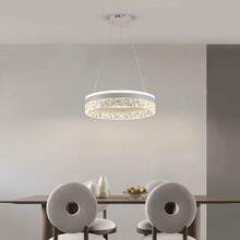 Round Ring Crystal LED Pendant Light, Modern Circular Pendant Lamp, Dimmable 3-Color Light, Adjustable Hanging Cable, Gold Black White Optional, Suitable For Dining Room Kitchen Island Breakfast Bar Indoor Decoration Ceiling Lighting - Multicolor - View 4