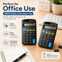 2PCS Basic Electronic Calculator Set, High-Definition Large Screen With Clear Display, Large Buttons For Comfortable Pressing, Suitable For Student Learning, Office Accounting, Home Daily Calculation, Portable Desktop Simple Arithmetic Tool, Each Calculator Requires 1 AA Battery, Batteries Not Included - A - View 8