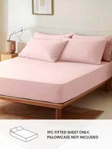 HONEYMOON 1pc Soft Comfortable Solid Color Fitted Sheet, Bed Cover Protector, Lightweight Breathable, 14 Inch/35cm Deep Pocket - Hypoallergenic, Machine Washable, Fits All Bed Sizes, Suitable For Dorms And Guest Rooms (Pillowcase Not Included), Back To School Dorm Essential, Bedding, Light Pink - Baby Pink - View 2