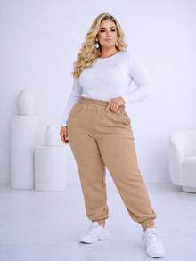 Plus Size Pants - Khaki - View 2