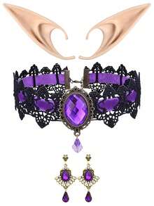 5pcs Necklace & Fake Earring Set, Suitable For Halloween Punk Steampunk Costume Party, Adult Women Gothic Vintage Halloween Choker Vampire Pendant - Multicolor - View 8