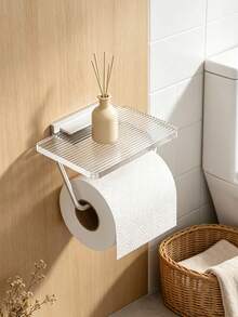 1PC/6PCS Tempat Tisu Toilet & Kotak Tisu 2-in-1 Gaya Mewah Ringan, Rak Gulung Tisu Dinding Akrilik Bening Motif Garis Vertikal, Batang Logam Emas Pengatur Kamar Mandi, Aksesori Dinding Serbaguna untuk Menaruh Ponsel dan Perlengkapan Toilet Kecil di Kamar Mandi - MultiWarna - View 8