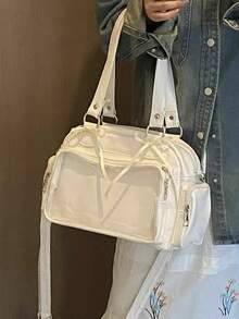 2026 Neue japanische & koreanische Stil große Kapazität Ita Tasche für Mädchen, vielseitige transparente Umhängetasche für Abzeichen, Anime Ita Tasche, Schultertasche kann Lehrbücher aufnehmen (enthält keine Anhänger, Puppen, Postkarten) - Weiss - Übersicht 3