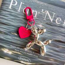 1pc Heart Balloon Dog Keychain, Car Accessory Key Ring, Bag/Backpack/Wallet Pendant Key Chain, Valentine's Day/Halloween Gift - Multicolor - View 10