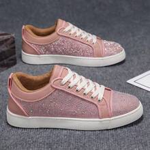 Sepatu Sneakers Pria dan Wanita Model Low Top Bertali dengan Hiasan Berlian Imitasi dan Patchwork, Sol Tebal, Sepatu Kasual Cocok untuk Perjalanan Sehari-hari, Gaya Jalanan, dan Jalan-jalan Akhir Pekan - Berwarna merah muda - View 8