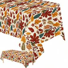 Tablecloth, Autumn Thanksgiving Plastic Rectangular Tablecloth, (3PCS/1PC) Disposable Plastic Tablecloth With Autumn Maple Leaf Design, Harvest Pumpkin Tablecloth, Perfect For Autumn Party Supplies, 108*54 Inches - Multicolor - View 1