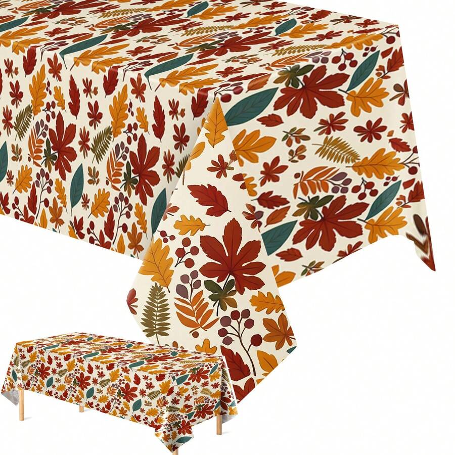 Tablecloth, Autumn Thanksgiving Plastic Rectangular Tablecloth, (3PCS/1PC) Disposable Plastic Tablecloth With Autumn Maple Leaf Design, Harvest Pumpkin Tablecloth, Perfect For Autumn Party Supplies, 108*54 Inches - Multicolor - View 1