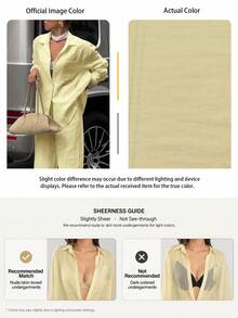 Women's Casual Elegant Button Collar Shirt And Wide Leg Pants 2 Pieces Set, With Pockets, Loose Non-Stretch Fabric, Work To Weekend Yellow - Yellow - View 5