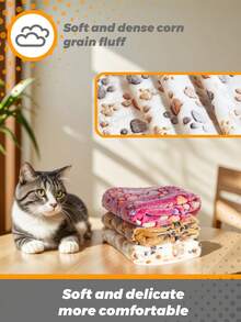 Soft Pet Blanket, Cute Paw Print Pattern Warm Sleeping Pad, Anti Slip And Washable, A Reusable Cat And Dog Mattress - XL(104cm*76cm) - View 5
