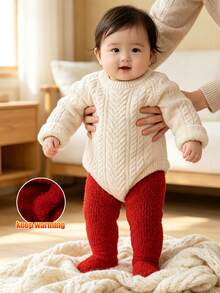 1pc Baby Thickened Thermal Lined Tights, Solid Color, Warm And Comfortable, Suitable For Winter, Below 5°C - Multicolor - View 9