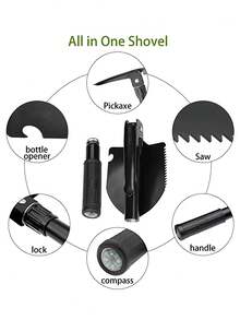 Multifunctional Folding Shovel, Camping Gear, Portable Car Tool, Garden Trowel, Outdoor Survival Tool, 4-In-1 Outdoor Survival And Camping Tool With Saw And Bottle Opener - Multicolor - View 4