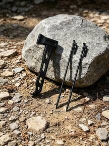 1 Set Heavy Duty Steel Tent Stakes & Hammer Kit, Multi-Function Camping Stake Puller Hammer, Suitable For Outdoor Tents, Tarps, Awnings And Beach Camping - Multicolor - View 2