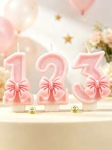1pc Pink Bow Birthday Candle, Pink Glitter Sequin Decorated Number Candle 0-9, Romantic Gift For Best Friend, Mother, Girlfriend, Suitable For Birthday Party Cake Decoration, Creating Atmosphere, Christmas, Halloween Decoration, Baking Insert Decoration, Suitable For Girls, Children, Adults, Also Can Be Used For Ceremony Supplies, Gifts, Graduation Ceremony, Wedding And Other Occasions, Girl Photography Props, And Reliable - Multicolor - View 7