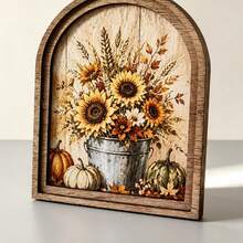 1pc Vintage Autumn Arched Desktop Decor Sign With Sunflower, Pumpkin, Wheat And Maple Leaf Pattern, Farmhouse Country Style, Can Be Placed On Fireplace Mantel, Desk Or Hung On Window Wall, Thanksgiving Harvest Theme Seasonal Home Decor, Create Warm Vintage Autumn Atmosphere For Indoor Space - Style 2 - View 1