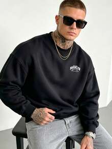 Men's Crew Neck Sports Fashion Sweatshirt, Suitable For Daily Wear, Sports And Vacation, Perfect Gift For Husband - Black - View 3
