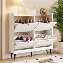 Tall, narrow shoe cupboard with 4 hinged doors – Adjustable shelves, MDF with legs – Modern, space-saving design for the hall/corridor/living room – White - Weiss - Übersicht 6