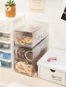 1pc 4-Compartment Hair Accessory Storage Box, Divided Hair Ties Hair Clips Hair Bands Organizer Box, Desktop Jewelry Divided Storage Container, Dust-Proof Transparent Visible Hair Accessory Storage Box With Lid, Hair Accessory Organizer Box, Hair Accessory Storage Container, Hair Ties, Hair Clips, Hair Bands Divided Organizer Box - Clear - View 2