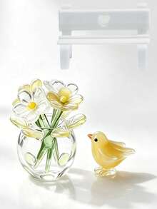 Handmade Mini Glass Bird & Flower Ornament Set, Miniature Art Glass Decor With Mini Bench, Desktop Bookshelf Terrarium Micro Landscape Decoration, Collectible Gift For Craft Enthusiasts And Home Decor Lovers - Multicolor - View 13