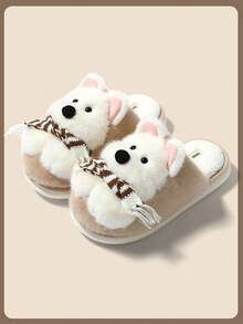 Cartoon Plush Slippers, Warm For Autumn/Winter, Unisex - Light Brown - View 8