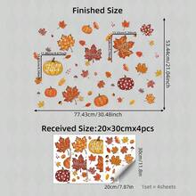 1/4sheet Fall Thanksgiving Glass Sticker, Maple Leaf Pumpkin Decals, Removable Stickers For Home Window Kids Bedroom Autumn Harvest Party Decor - Multicolor - View 2