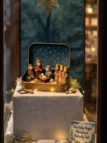 1 Set/1 Piece Christmas Nativity Scene Set In Metal Box, Christmas Nativity Scene Set, Jesus Statue, Suitable For Holy Family, Statue Metal Box Set, Handmade Small Nativity Scene Set, Holiday Decoration, Gift - Multicolor - View 5