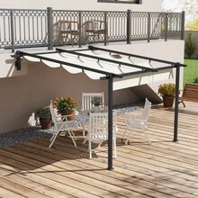 Pavillon 3 X 3 Pergola Winddicht, Terrassenüberdachung Mit Verstellbarem Dach, Für Garten & Terrasse, Cremefarben On-Site - Cream White + Aluminum - View 2