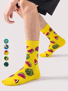 1/5/10 Pairs Men's Mid-Calf Socks, Funny Avocado Cartoon Unisex Sports Style Long Socks, Crazy Happy Socks - Multicolor - View 15