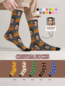 1 Pair Customized Face Pattern Socks, Personalized Photo Socks, Custom Printed Socks, Funny Face Socks, Custom Pattern Socks, Print Any Face Pattern On Socks, Anniversary Gift, Halloween Gift, Unique Birthday Gift, Personalized Collectible - Multicolor - View 5