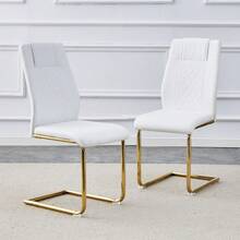 4-Piece Dining Chair Set / Minimalist Style Dining Chair / 120 Kg Load Capacity / Ergonomic / Easy Assembly / Non-Slip Rubber Feet / Suitable For Restaurant, Apartment / White + Gold - 白色+金色 - 查看 3