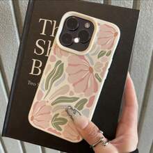 1pc TPU Material Soft Healing Versatile Pink & Green Floral Pattern Phone Case Compatible With IPhone 17 Pro Max/17/16 Pro Max/15/13/12/11/ S20 FE/A15/S24/A55/ Note 11/Note 12/Note 13 Pro Full Coverage Anti-Drop Soft Shell Protective Cover - White - View 2