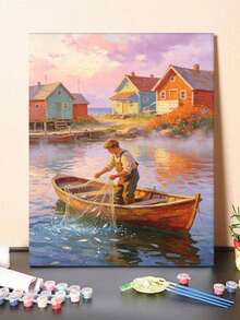 1pc Fisherman Theme DIY Digital Oil Painting, Canvas Art Painting For Adult Beginners, Wall Decor Home Decor, Holiday Gifts. - Sets - View 2