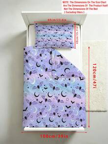 2PCS Gradient Purple Blue Halloween Bat Duvet Cover Set For Children Beds Crib Giving Gifts During Holidays (No Filling Material) 100% Polyester - Multicolor - View 11
