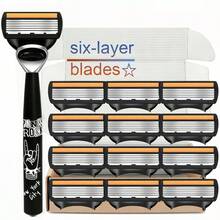 6-Layer Men's Shaver | Metal Handle & Shaver Blades, Stainless Steel Body & Facial Hair Removal Tool For Beards & Mustaches - Multicolor - View 13