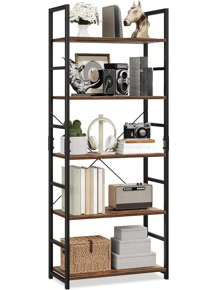 Estantería de 5 niveles, estantería alta, estantería de oficina, estantería de almacenamiento moderna, para sala de estar, dormitorio y oficina en casa, vintage - Multicolor - Ver 1