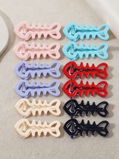 12pcs Macaron Candy Color Fish Bone Women's Hair Clips, Sweet & Cute Side Clips, Minimalist Versatile Hair Accessories For Daily Commute And Dating