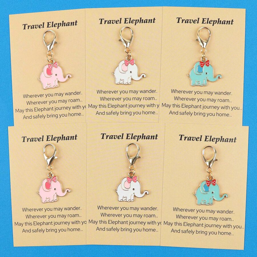 3pcs/6pcs Cute Travel Elephant Enamel Lobster Clasp Keychain, "Travel Elephant" Paper Card, Good Luck Journey Pocket Hug Friendship Gift - Multicolor - View 1