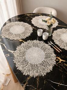 2pcs/4pcs/6pcs 15 Inch Round Gold Coral Hollow PVC Placemats, Heat-Resistant Table Mats For Wedding, Banquet, Valentine's Day, Mother's Day, Party, Restaurant, Hotel Dining Table Decor - Multicolor - View 2