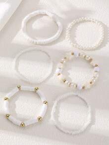 NAIZHU 5pcs/Set Gelang Manik-Manik Manis Warna Pink, Terbuat dari Tanah Liat Lembut, Liontin Hati, Ceri, dan Bintang, serta Mutiara Imitasi dan Karet Gelang. - MultiWarna - View 13