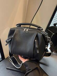 Extremely Simple And Elegant Versatile Fashionable Texture Shoulder Bag, Detachable Shoulder Strap, Multiple Zippered Pockets, Suitable For Commuting - Black - View 8