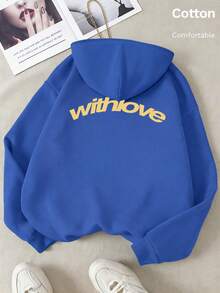 Autumn Men's Hoodie With Yellow "With Love" Print On Back, Y2K - Cailan - View 2