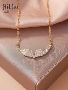 Hihho 1pc Elegant Gentle Angel Wing Rhinestone Necklace, Multiple Styles Available, Mature Style Wing Pendant, Versatile Jewelry For Party And Commute - Gold - View 5