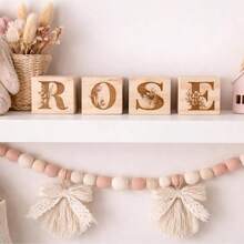 Personalized Wood Name Blocks, Floral Print, Nursery Decor, Baby Shower Gift, Photo Props, Keepsake,Minimalist Wall Art,Abstract Heart Print - Multicolor - View 6