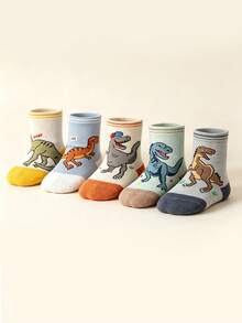 5 Pairs Kids Socks Japanese Cartoon Jurassic Dinosaur Pattern Boys Girls Versatile Short Socks - Multicolor - View 7