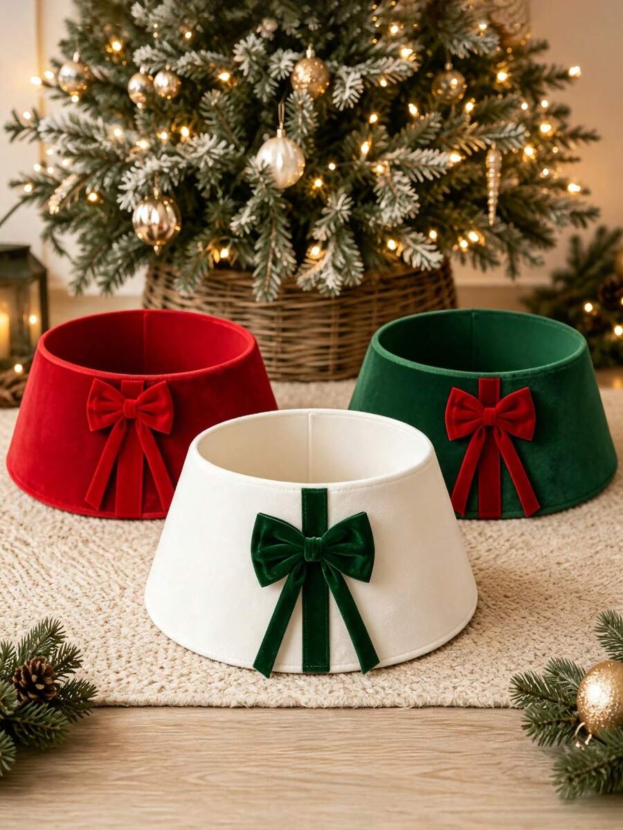 Christmas Tree Collar With Bow, Soft And Fluffy Christmas Tree Ring Bohemian Style Tree Skirt, Suitable For Holiday Decoration Indoor Home Decor - Christmas Tree Skirt - View 1