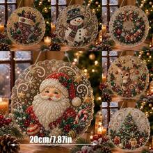 Christmas Pearl Diamond Painting Suncatcher Set 8 Inch, Pre-Assembled Metal Chain, Acrylic Round Plate With Lace Edge, 3D Mixed Size Pearl Beads, Holiday Window Wall Decor - A - View 3