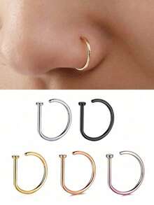 3pcs 316L Stainless Steel Hypoallergenic C-Shaped Nose Rings, Multi-Color Screwless Piercing Jewelry, Unisex, Minimalist Punk Style For All-Season Daily Wear - Multicolor - View 1